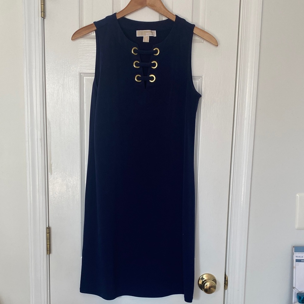 Michael Kors Navy Dress with Gold Details